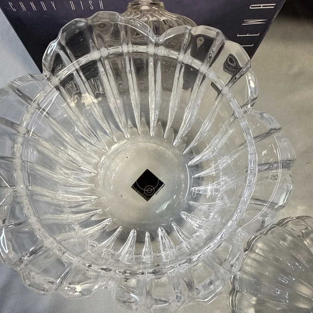 Circleware Claudia Clear Crystal Candy Jar 8 Inch Fluted Lidded Dish Boxed